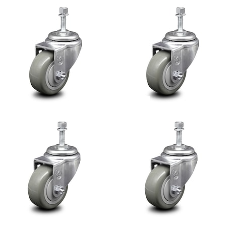 Service Caster 3.5 Inch Gray Polyurethane Wheel Swivel 10mm Threaded Stem Caster Set SCC SCC-TS20S3514-PPUB-M1015-4